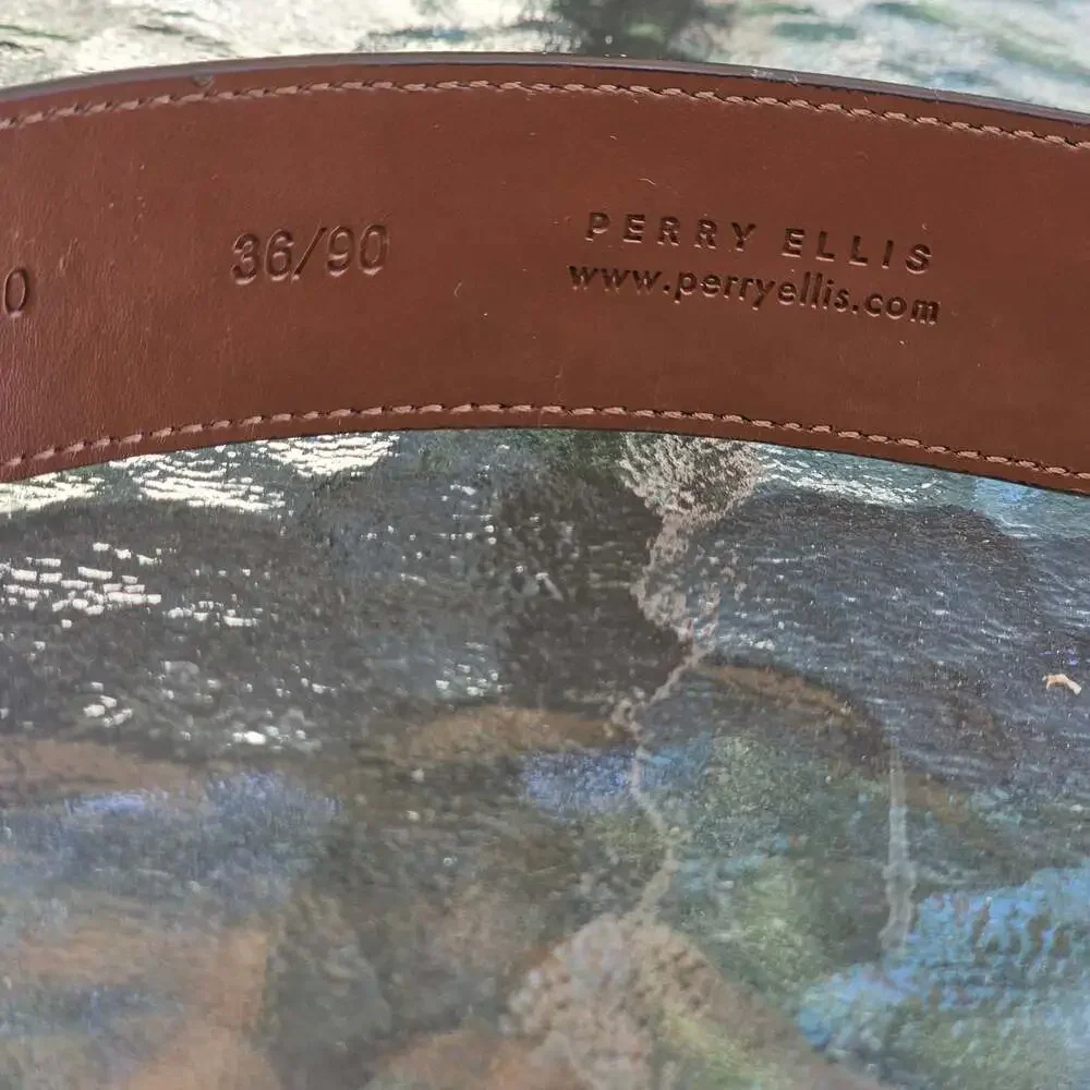 Perry Ellis Portfolio Men's Full Grain Cowhide Leather Belt Brown Size 36/90